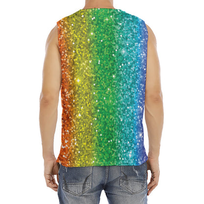 Rainbow (NOT Real) Glitter Print Men's Fitness Tank Top