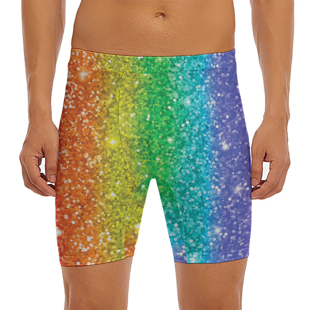 Rainbow (NOT Real) Glitter Print Men's Long Boxer Briefs
