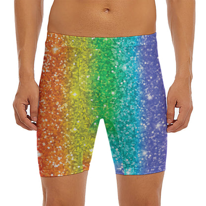 Rainbow (NOT Real) Glitter Print Men's Long Boxer Briefs