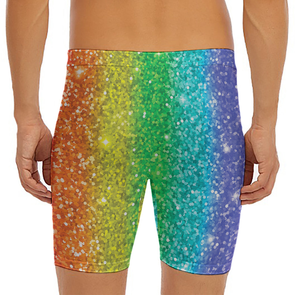 Rainbow (NOT Real) Glitter Print Men's Long Boxer Briefs