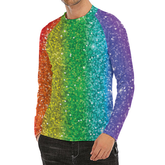 Rainbow (NOT Real) Glitter Print Men's Long Sleeve Rash Guard