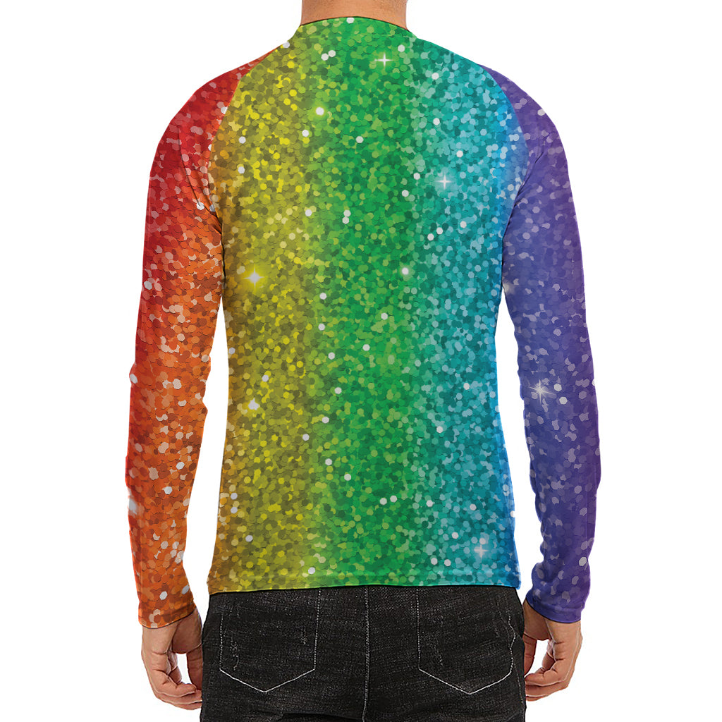 Rainbow (NOT Real) Glitter Print Men's Long Sleeve Rash Guard