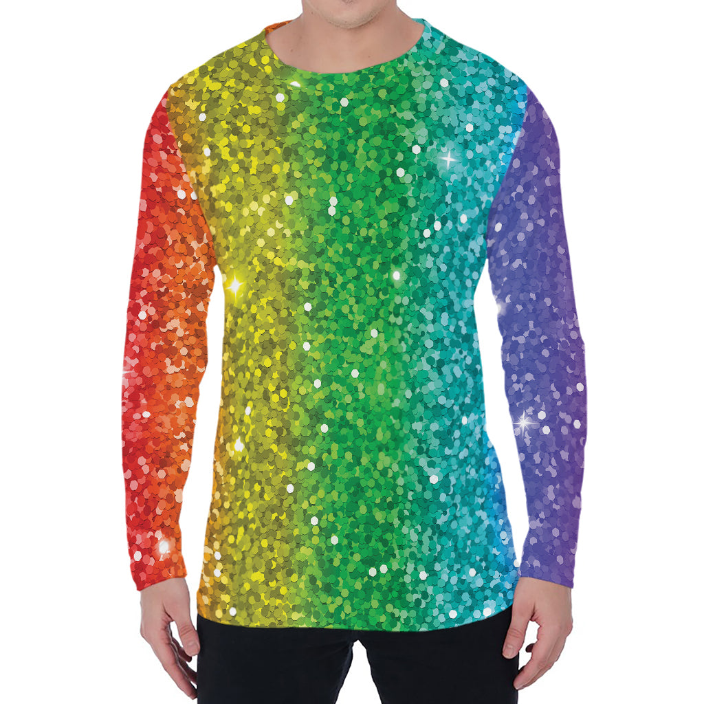 Rainbow (NOT Real) Glitter Print Men's Long Sleeve T-Shirt