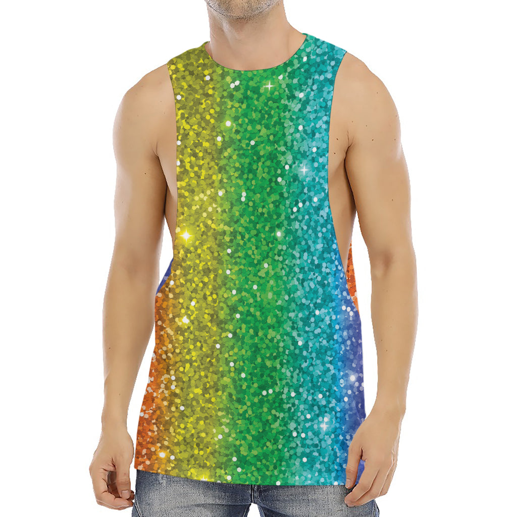Rainbow (NOT Real) Glitter Print Men's Muscle Tank Top