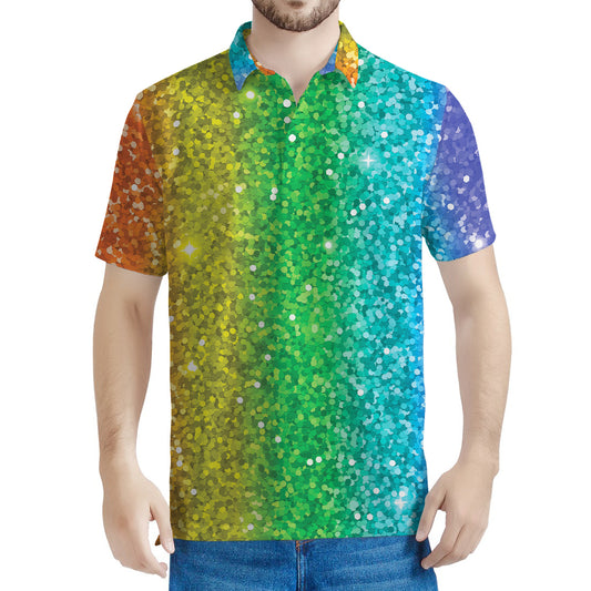 Rainbow (NOT Real) Glitter Print Men's Polo Shirt