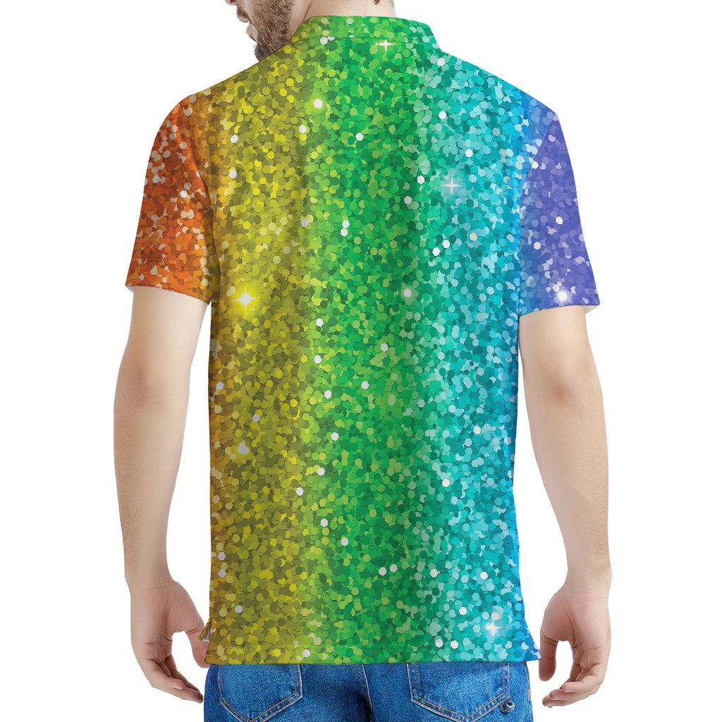 Rainbow (NOT Real) Glitter Print Men's Polo Shirt