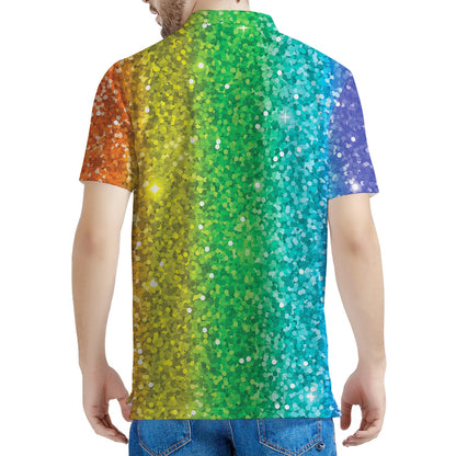 Rainbow (NOT Real) Glitter Print Men's Polo Shirt