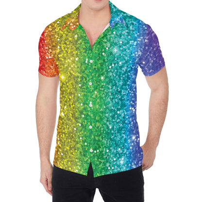 Rainbow (NOT Real) Glitter Print Men's Shirt