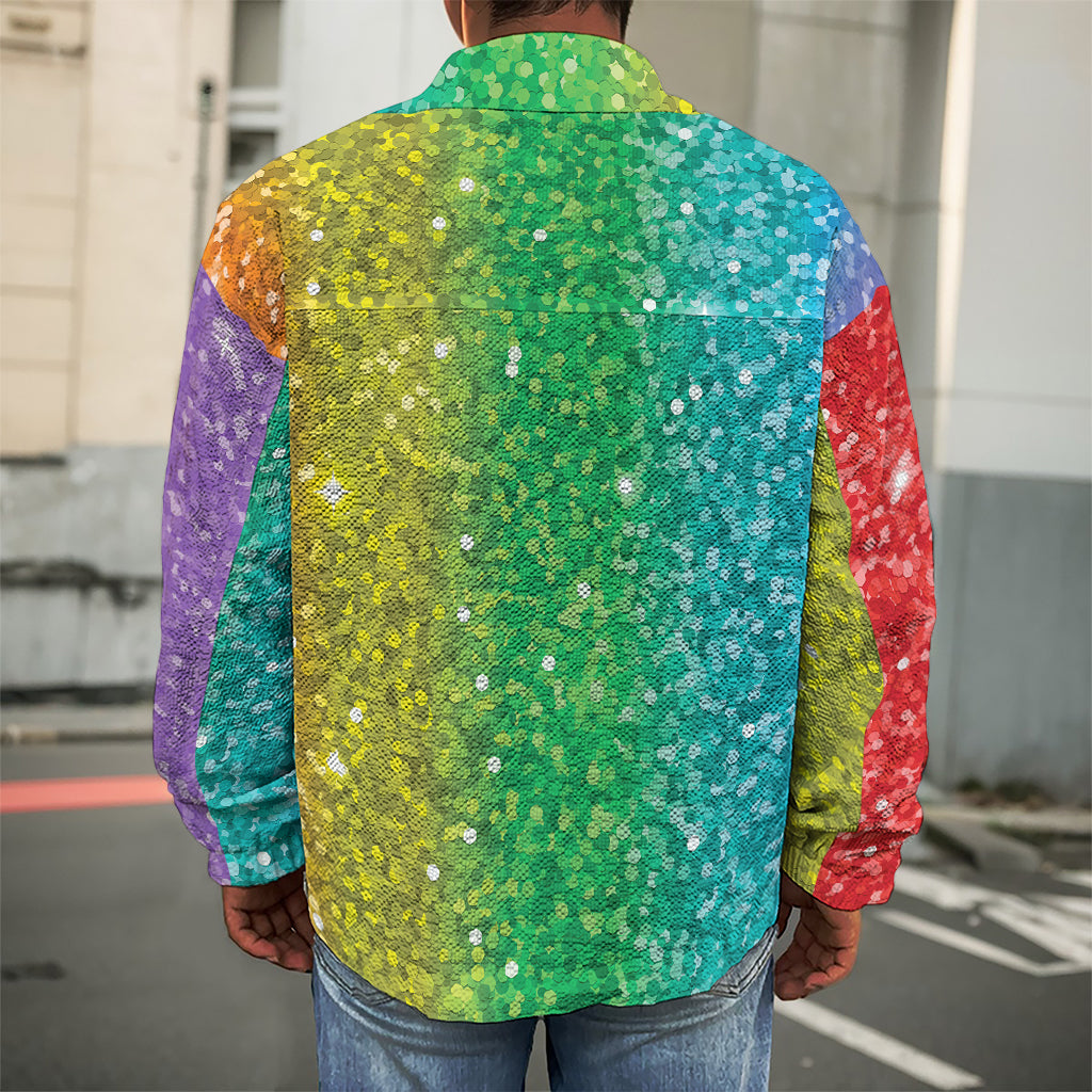 Rainbow (NOT Real) Glitter Print Men's Shirt Jacket