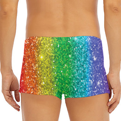 Rainbow (NOT Real) Glitter Print Men's Short Boxer Briefs