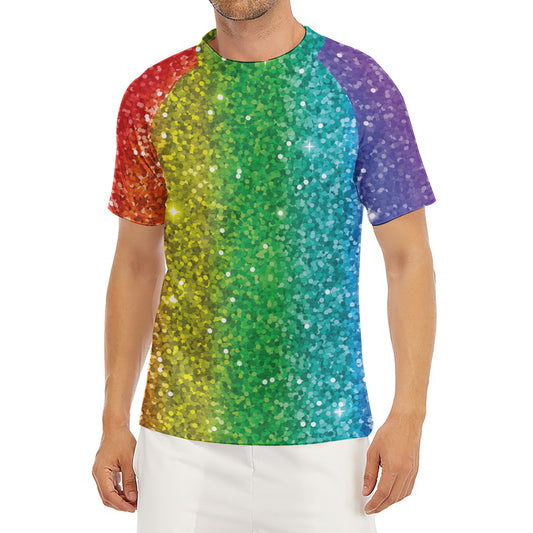 Rainbow (NOT Real) Glitter Print Men's Short Sleeve Rash Guard