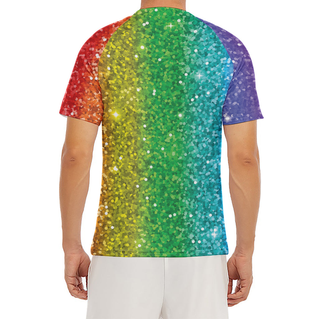 Rainbow (NOT Real) Glitter Print Men's Short Sleeve Rash Guard
