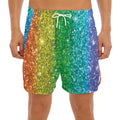 Rainbow (NOT Real) Glitter Print Men's Split Running Shorts