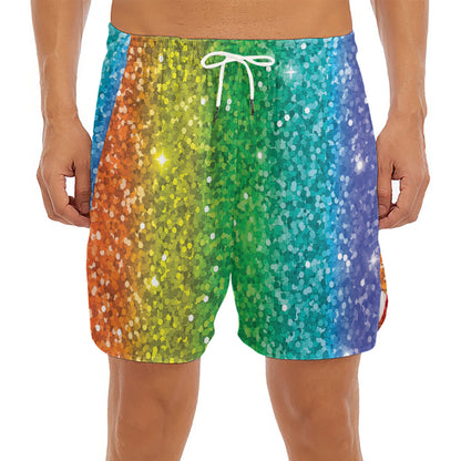 Rainbow (NOT Real) Glitter Print Men's Split Running Shorts