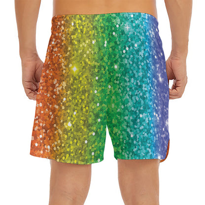 Rainbow (NOT Real) Glitter Print Men's Split Running Shorts