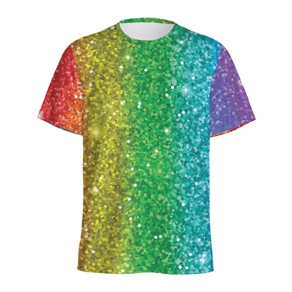 Rainbow (NOT Real) Glitter Print Men's Sports T-Shirt