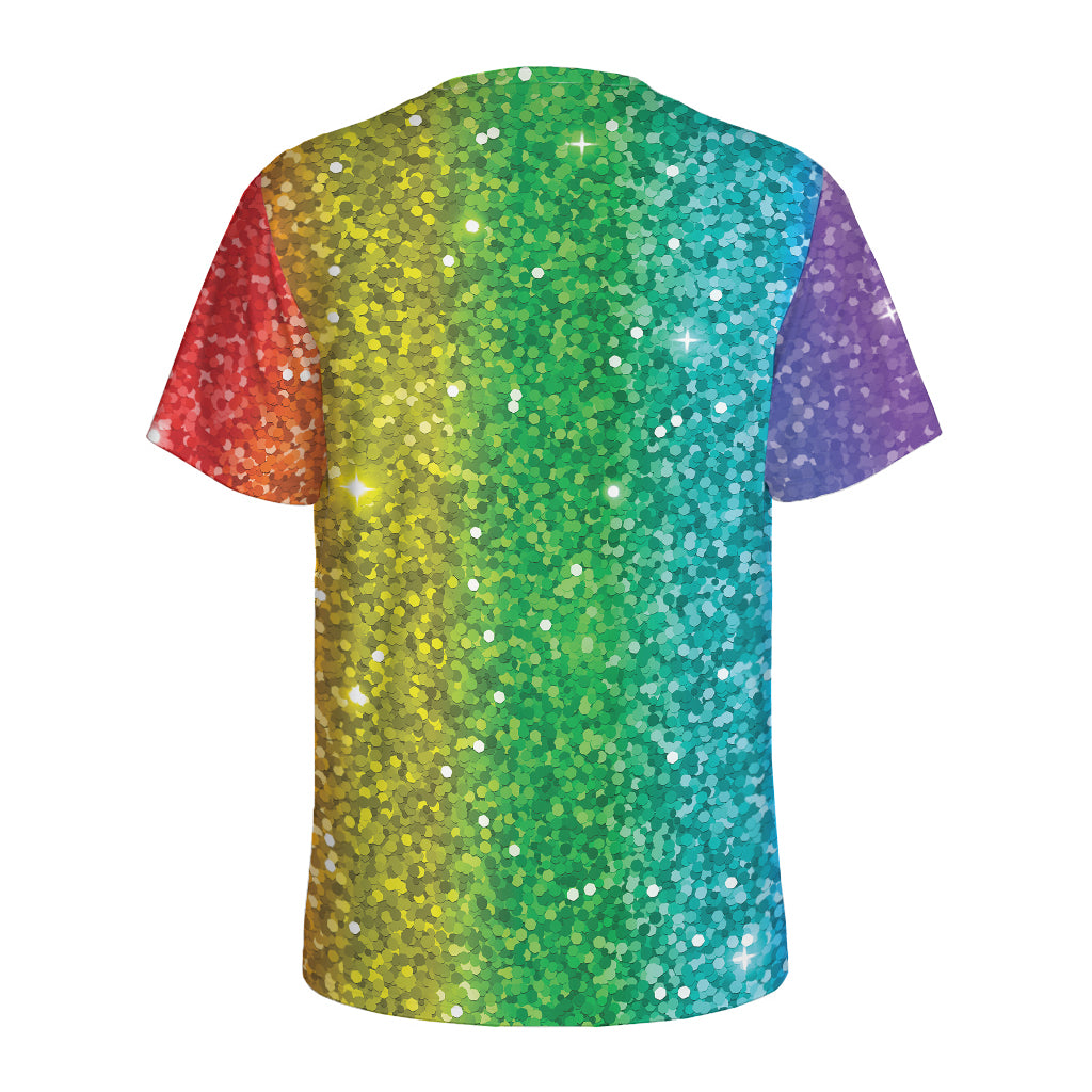 Rainbow (NOT Real) Glitter Print Men's Sports T-Shirt