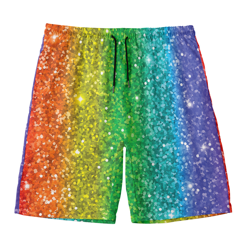 Rainbow (NOT Real) Glitter Print Men's Swim Trunks