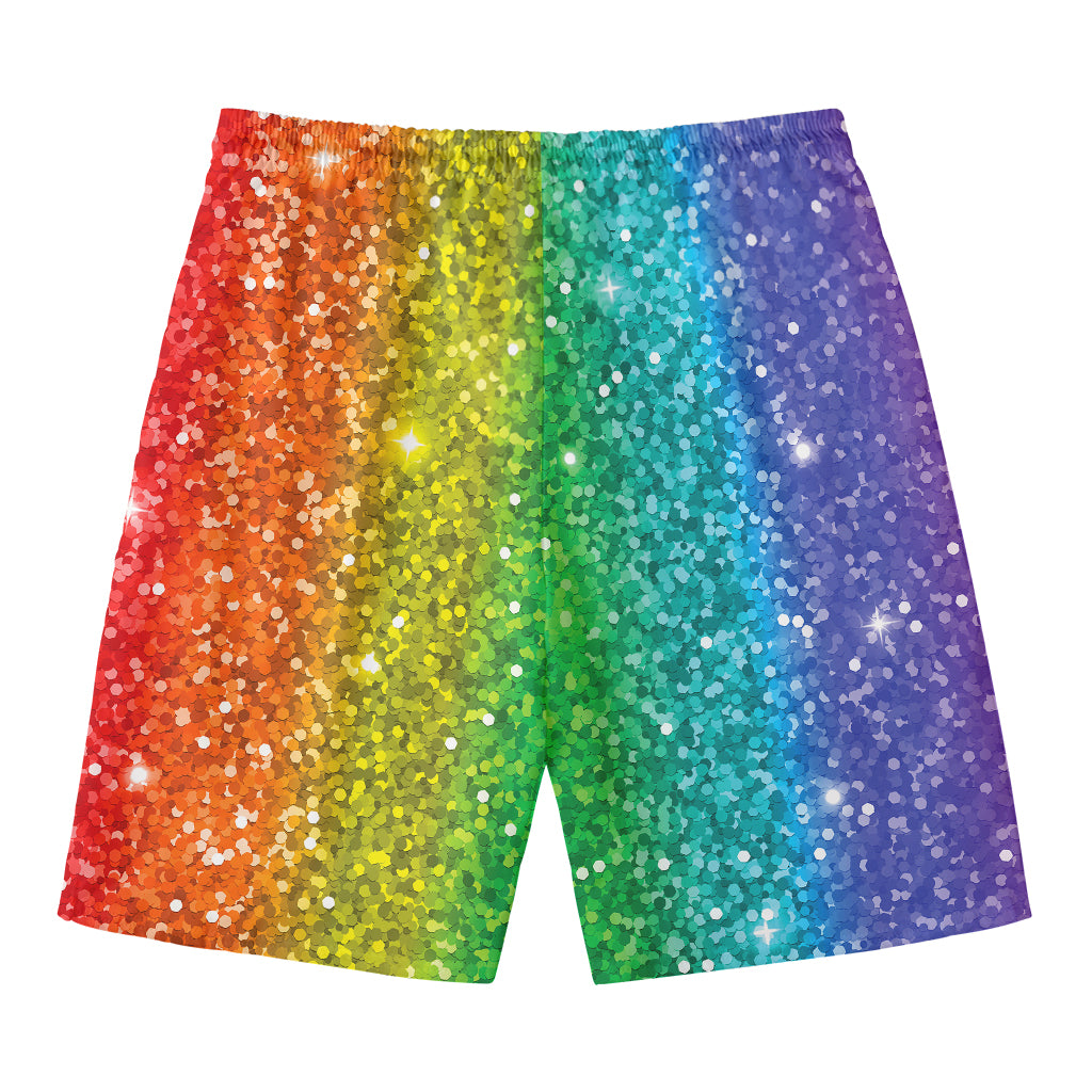 Rainbow (NOT Real) Glitter Print Men's Swim Trunks