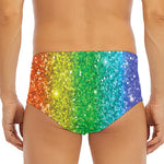 Rainbow (NOT Real) Glitter Print Men's Triangle Swim Briefs