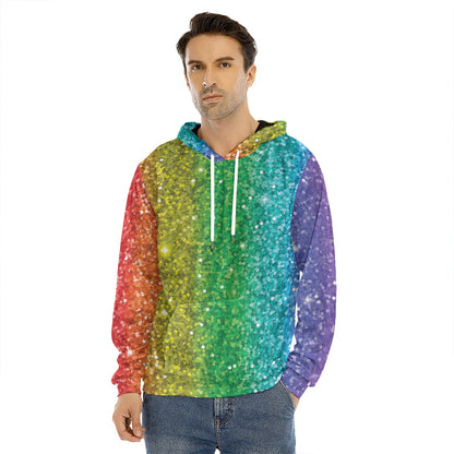 Rainbow (NOT Real) Glitter Print Men's Velvet Pullover Hoodie
