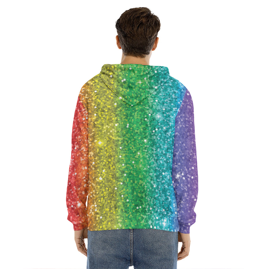 Rainbow (NOT Real) Glitter Print Men's Velvet Pullover Hoodie