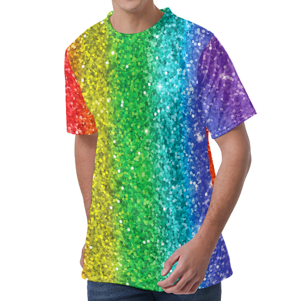 Rainbow (NOT Real) Glitter Print Men's Velvet T-Shirt