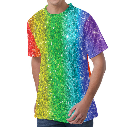 Rainbow (NOT Real) Glitter Print Men's Velvet T-Shirt