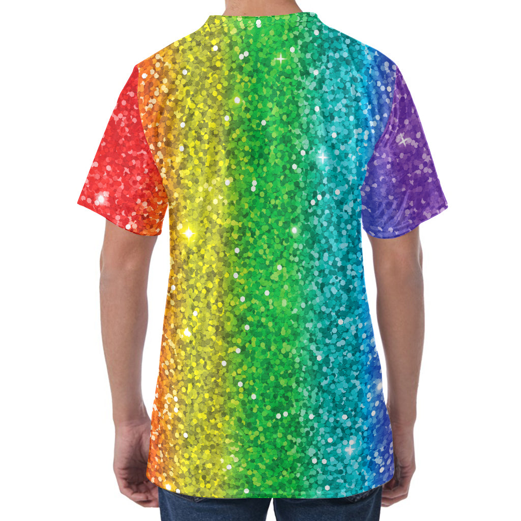 Rainbow (NOT Real) Glitter Print Men's Velvet T-Shirt