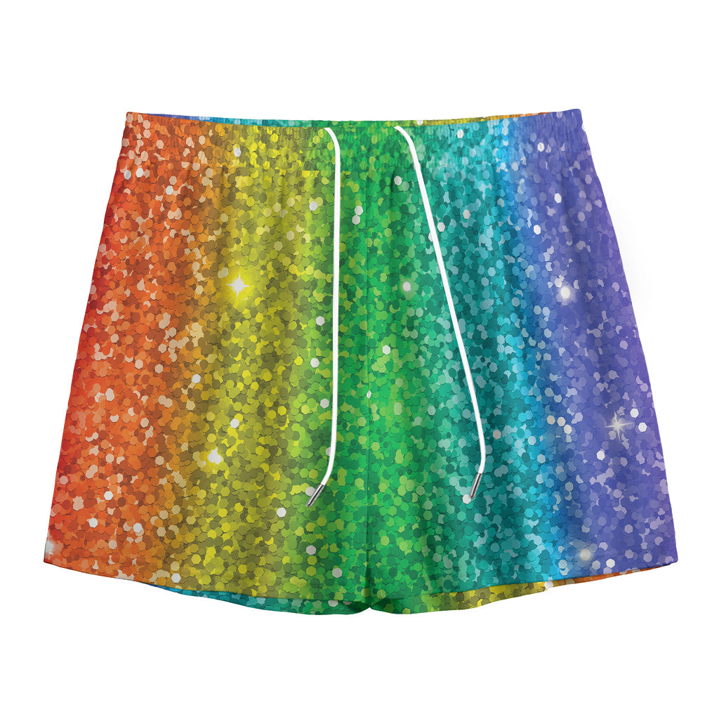 Rainbow (NOT Real) Glitter Print Mesh Shorts