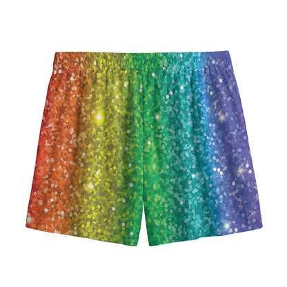 Rainbow (NOT Real) Glitter Print Mesh Shorts