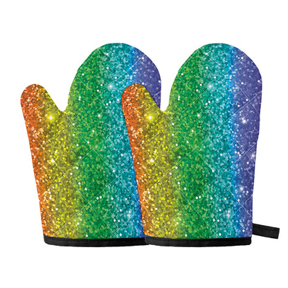 Rainbow (NOT Real) Glitter Print Oven Mitts