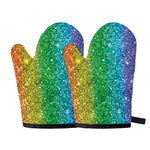 Rainbow (NOT Real) Glitter Print Oven Mitts