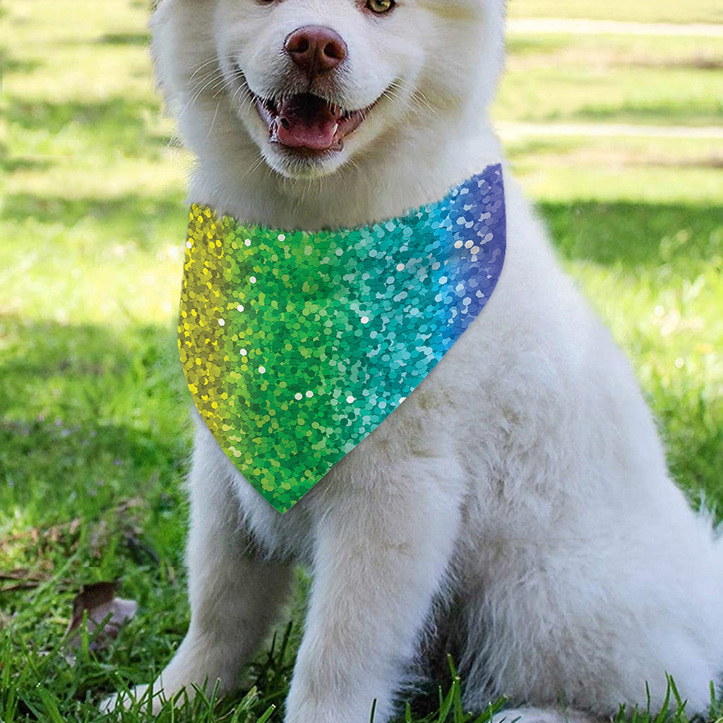 Rainbow (NOT Real) Glitter Print Over The Collar Dog Bandana