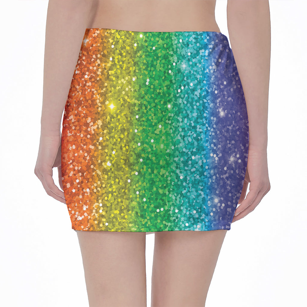 Rainbow (NOT Real) Glitter Print Pencil Mini Skirt