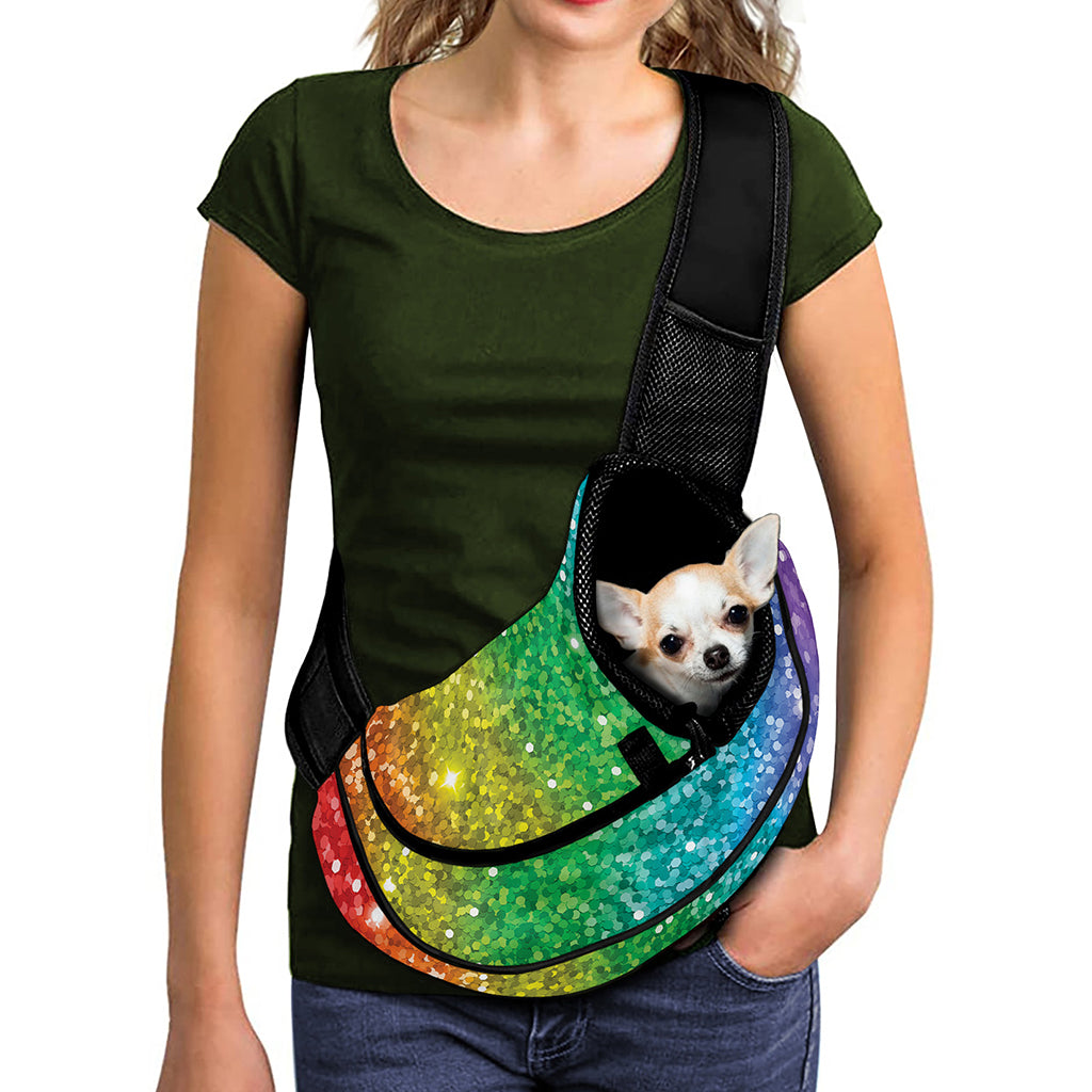 Rainbow (NOT Real) Glitter Print Pet Sling Carrier