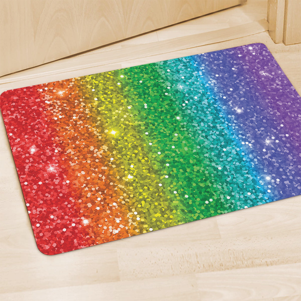 Rainbow (NOT Real) Glitter Print Polyester Doormat