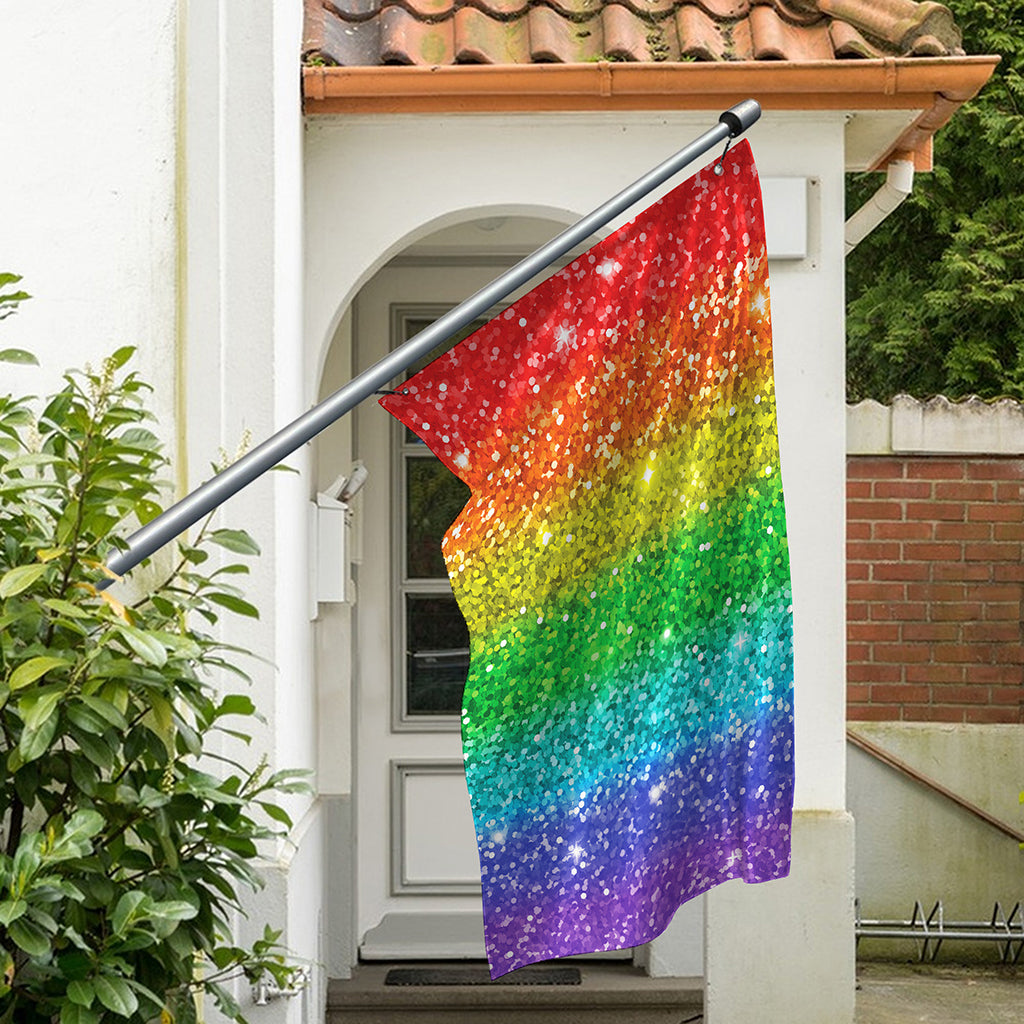 Rainbow (NOT Real) Glitter Print Polyester Flag