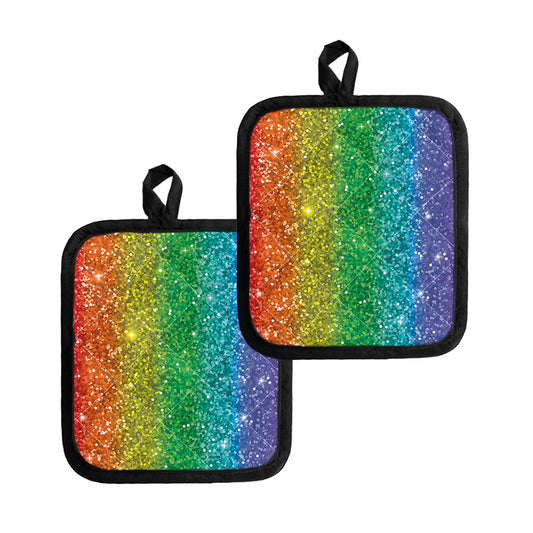 Rainbow (NOT Real) Glitter Print Pot Holders