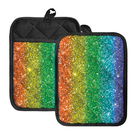 Rainbow (NOT Real) Glitter Print Pot Holders With Pocket