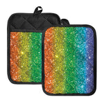 Rainbow (NOT Real) Glitter Print Pot Holders With Pocket