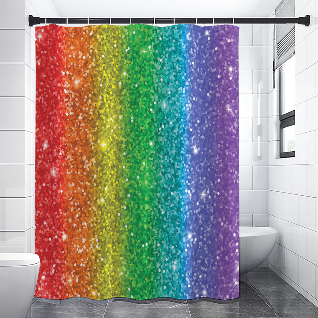 Rainbow (NOT Real) Glitter Print Premium Shower Curtain