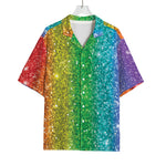Rainbow (NOT Real) Glitter Print Rayon Hawaiian Shirt