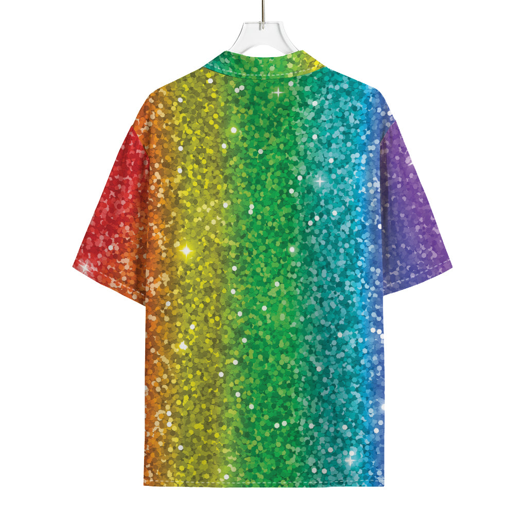 Rainbow (NOT Real) Glitter Print Rayon Hawaiian Shirt