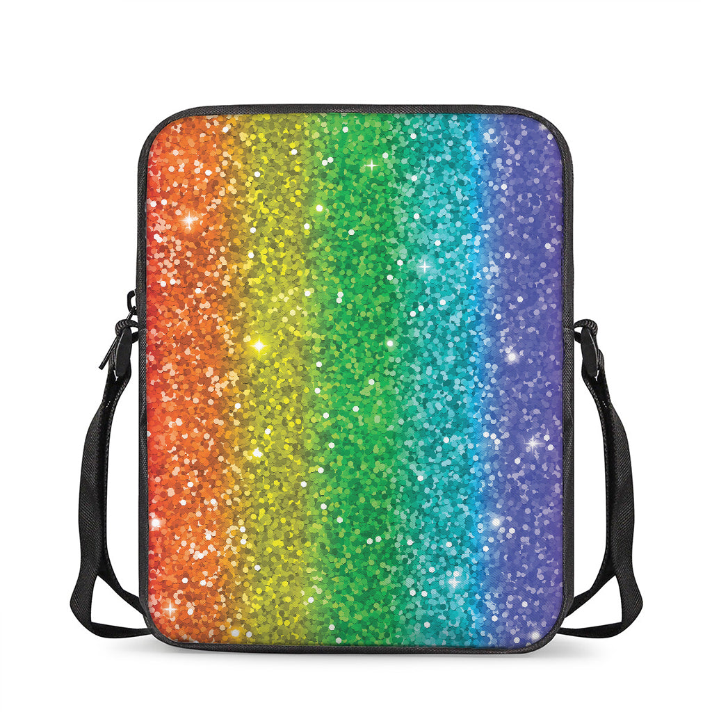 Rainbow (NOT Real) Glitter Print Rectangular Crossbody Bag