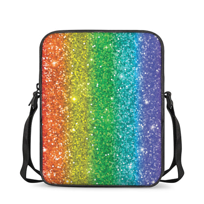 Rainbow (NOT Real) Glitter Print Rectangular Crossbody Bag