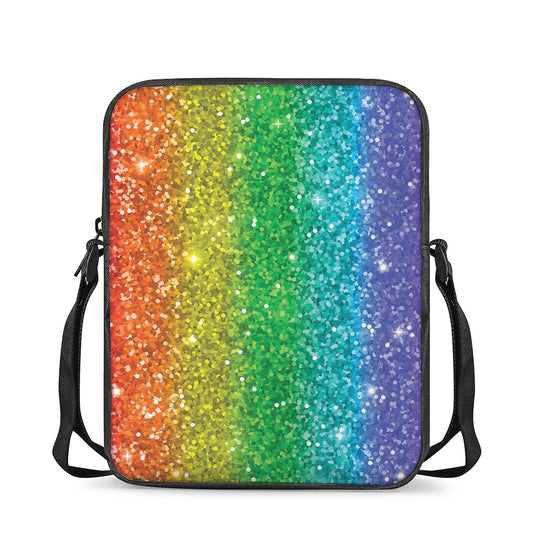 Rainbow (NOT Real) Glitter Print Rectangular Crossbody Bag