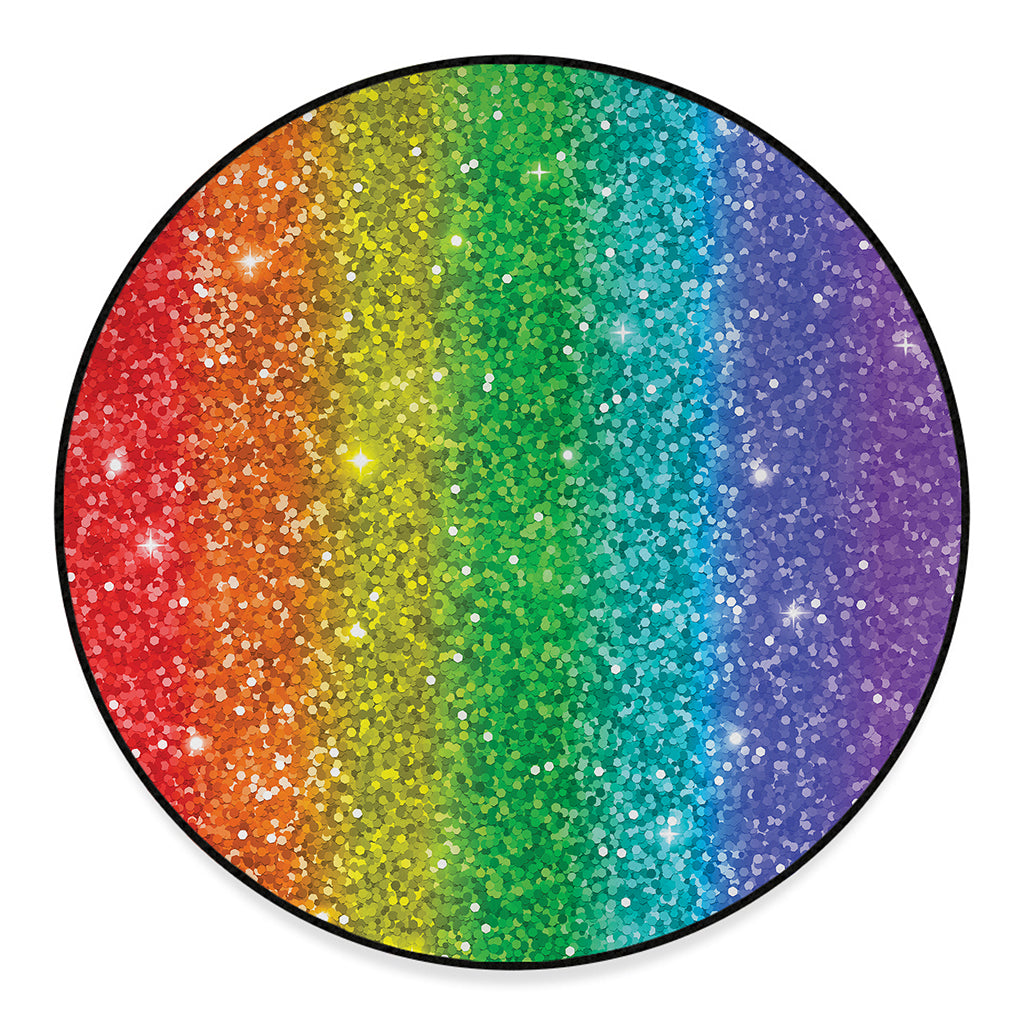 Rainbow (NOT Real) Glitter Print Round Floor Mat