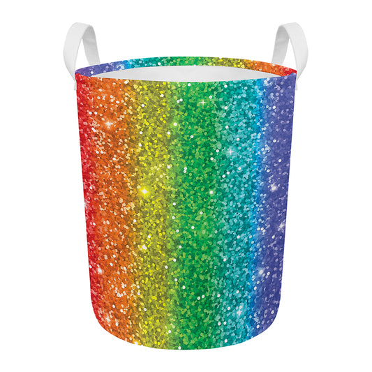 Rainbow (NOT Real) Glitter Print Round Laundry Basket