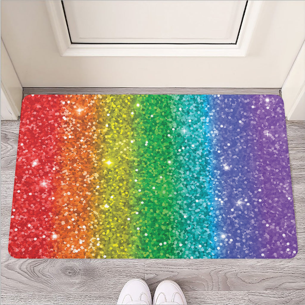 Rainbow (NOT Real) Glitter Print Rubber Doormat
